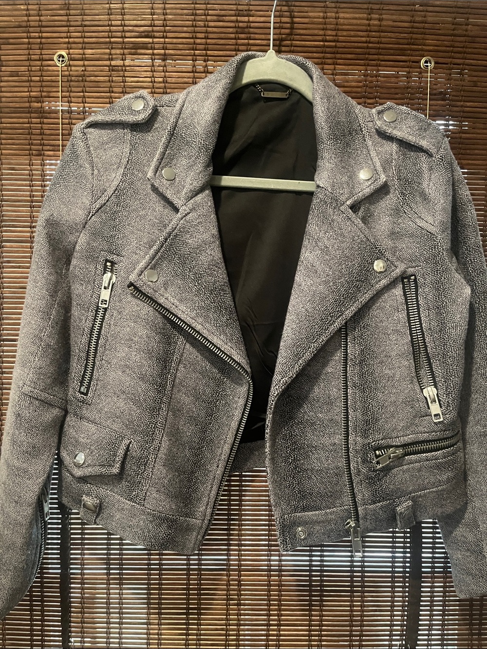Capulet Gray Textured Moto-Style Bomber Jacket